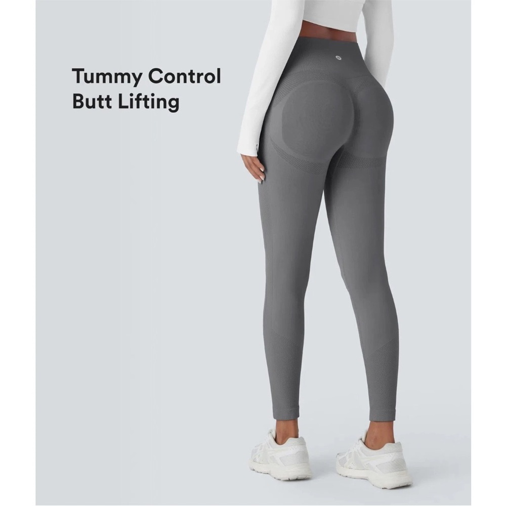 Halara Gray Scrunch Butt Side Ribbed High Waist Butt Lifting 7/8 Leggings XS NWT
